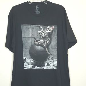 new XL Wrecking Ball Cat Tee Miley Cyrus Parody Kitty T-shirt Black 46 48 UNISEX